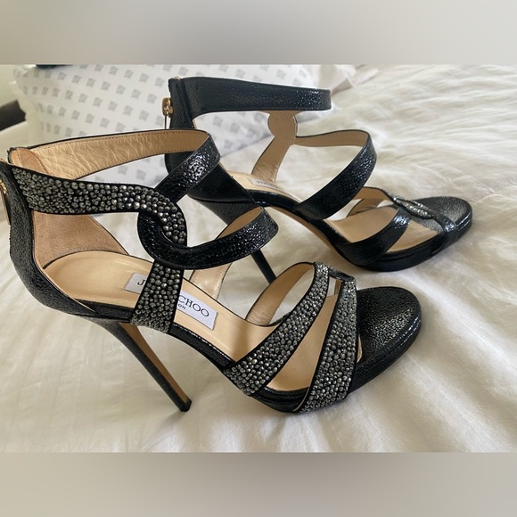✨ Jimmy Choo Black Strappy Platform Heels – Size 39.5 (US 9.5) ✨ - Picture 4 of 11
